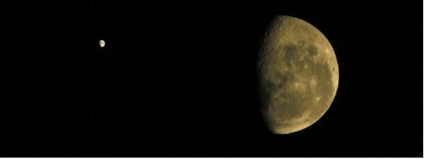 Vergleich Mondfotografie mit und ohne Fernrohr