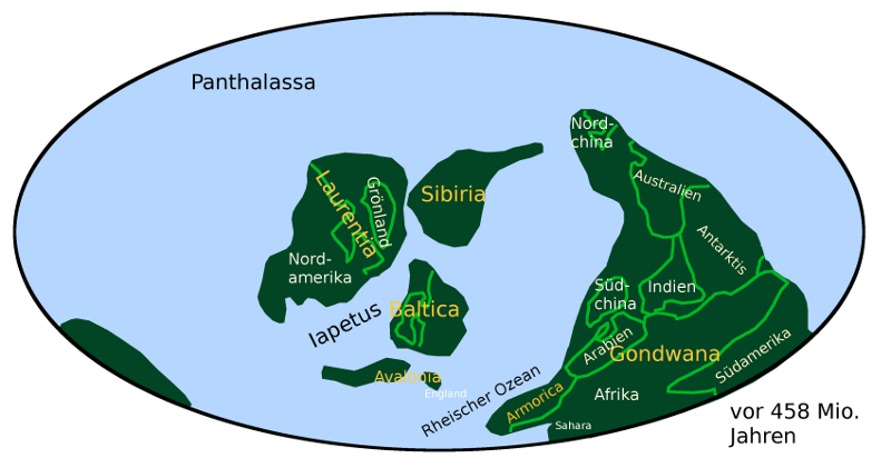 Grafik: Verteilung der Kontinente im Ordovizium