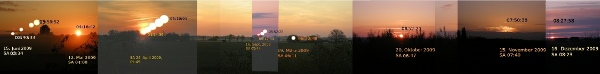 Fotomontage: Positionen der Sonnenaufgaenge von Juni bis Dezember