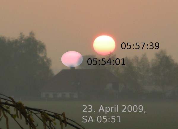 Fotomontage: Sonne, kurz nach Sonnenaufgang