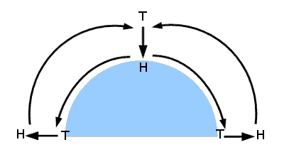 Grafik: Zirkulation in einer Atmosphaere ohne Erddrehung